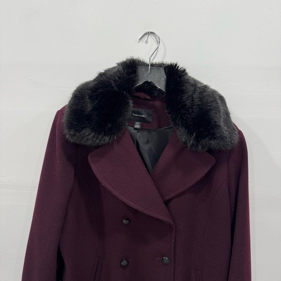 Tahari Wool Blend Pea Coat Jacket Removable Fur Collar Size XXL - Picture 3 of 8